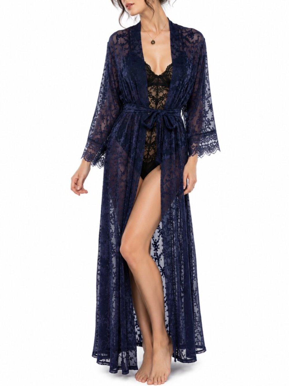 Vintage Victoria's Secret Sheer Burnout Lace Tie Robe Deep Purple 90s Hong Kong